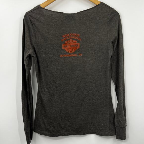 Harley Davison Shirt Womens Lightweight Graphic Tee Moto Long Sleeve Gray Size M - Picture 6 of 6